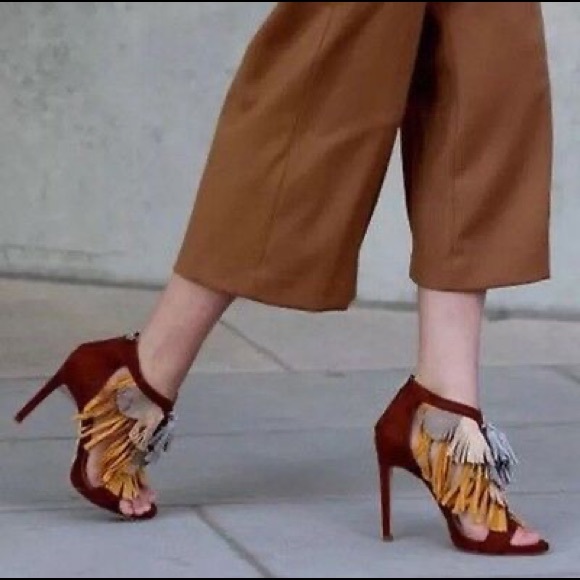 ZARA TRI-COLOR FRINGE HEELS - Picture 3 of 4
